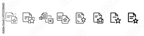 Starred Document Icons – Favorite File, Featured Content Line Set, Favorite Document Line Icons Vector Set – Starred File, Featured Content, Bookmark