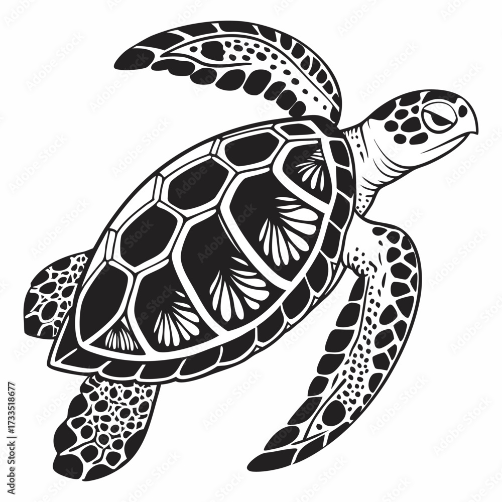 Fototapeta premium Tribal Sea Turtle. Ocean Guardian Turtle. Sacred Shell Design.Mystic Marine Turtle. Black Ink Sea Turtle. Turtle vector, Turtle concept, Turtle cartoon, Turtle icon, Turtle art, Turtle topics, Turtle 