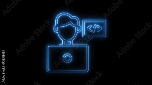 Wallpaper Mural Neon style coder working on laptop with code thinking bubble illustration on black background Torontodigital.ca