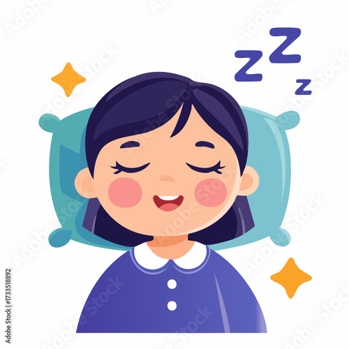 Vector illustration of a cute little child sleeping soundly on a pillow, tucked into a warm checkered blanket for a good night's rest
