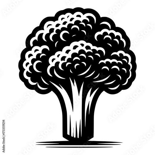 single broccoli floret black vector icon with transparent background 