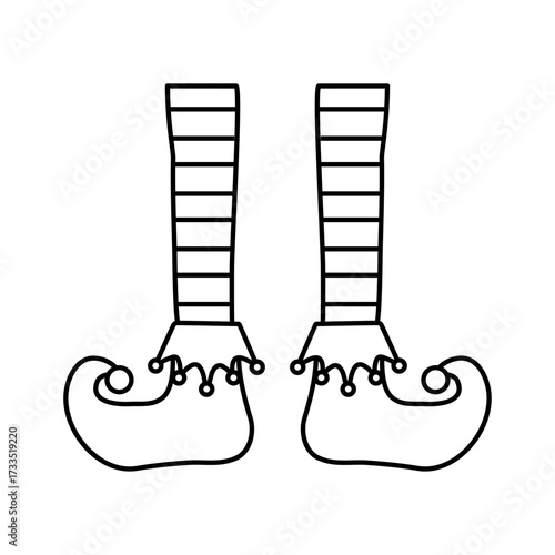 Tiempo de Navidad. Logo con piernas con medias y botas de elfo de Santa Claus con líneas para su uso en tarjetas y felicitaciones