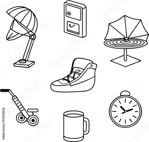 Quirky line art collection featuring modern lifestyle essentials, perfect for adding a playful touch to your designs and capturing everyday moments