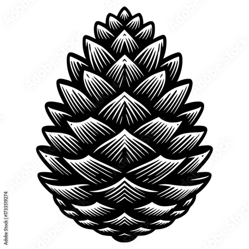 Black vector icon of pinecone with transparent background 