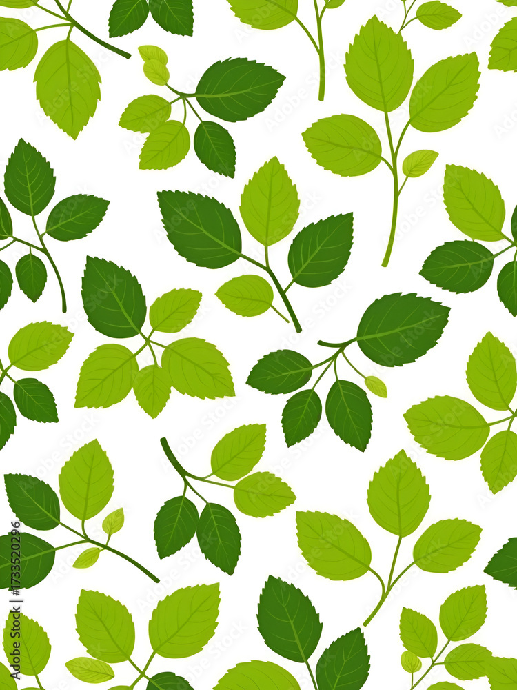 Obraz premium Sprigs of blooming linden with green leaves on white background. Floral seamless pattern. Vector illustration of linden tree in cartoon simple flat style.