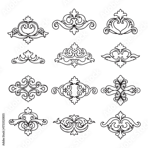 Large set vector black silhouette frame cartouches badges silhouette vector illustration on white background.