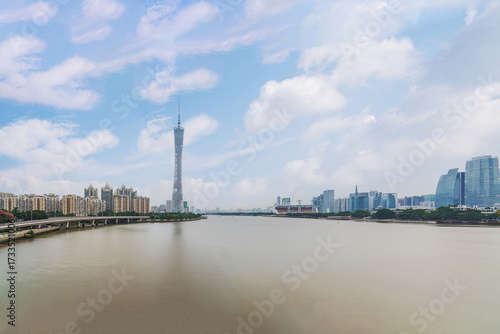 Modern architectural skyline and river and urban landscape in Guangzhou, Guangdong Province, China