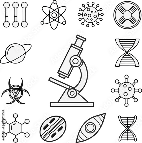 Dynamic science icons depict research, discovery, and innovation for modern educational and commercial projects.