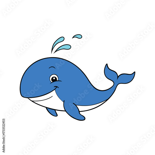 Vector art of happy cartoon blue whale spouting water
