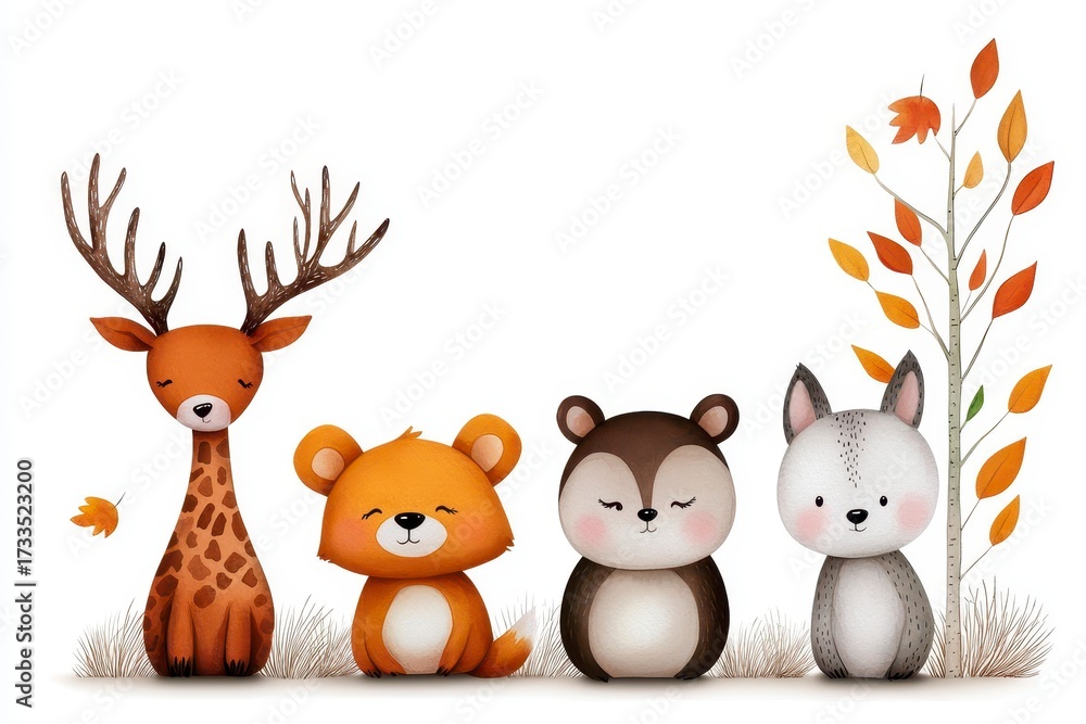 Naklejka premium A whimsical watercolor illustration of a bear hugging the letter B surrounded by greenery and mushrooms evoking charm and playfulness. Charming fauna embrace alphabet artwork woodland