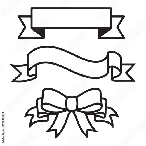 Ribbon monochrome set silhouette vector  illustration design.