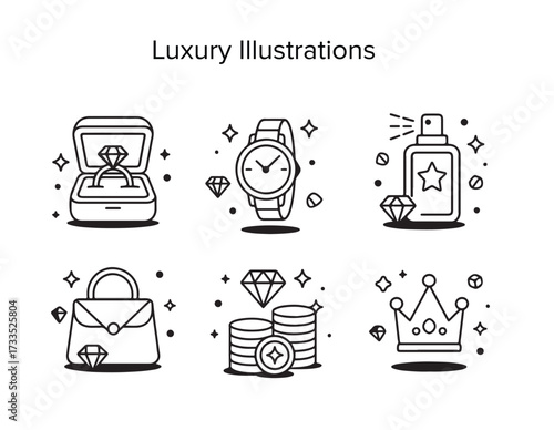 Luxury Illustrations: A curated selection of exquisite illustrations, depicting symbols of luxury, opulence, and high-end lifestyle.