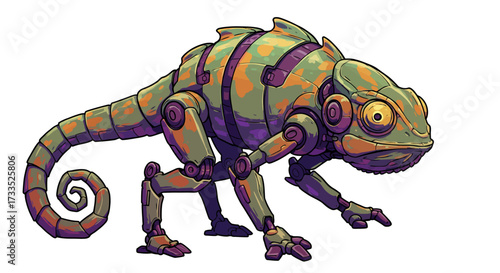 Robotic Chameleon with Striped Pattern and Mechanical Details.