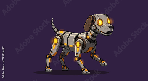 Cartoon Robotic Dog with Glowing Eyes and Joints.