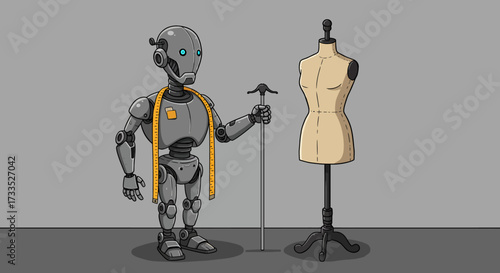 Robotic Tailor with Measuring Tape and Mannequin.