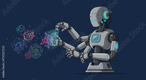 Multi-Armed Robot Manipulating Holographic Geometric Shapes.