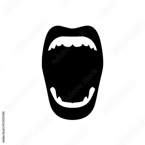 Silhouette of an open mouth with visible teeth and tongue against a white background design vector