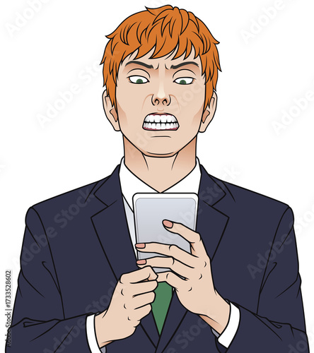 スマホを見て怒る男性　タイプB