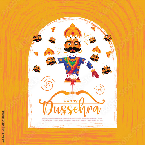 Traditional dussehra festival card with ravan and bow arrow