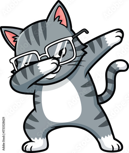 A cute cat doing dab dance, showcasing its playful and trendy style, perfect for social media, meme, or funrelated designs