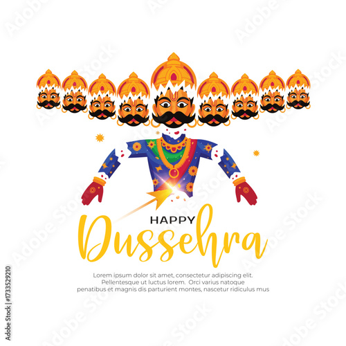 Traditional dussehra festival card with ravan and bow arrow