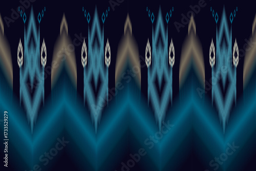 abstract blue wave background. Abstract ikat seamless pattern design for traditional Thai art, sarong, saree, clothing, wallpaper, background, backdrop style.
