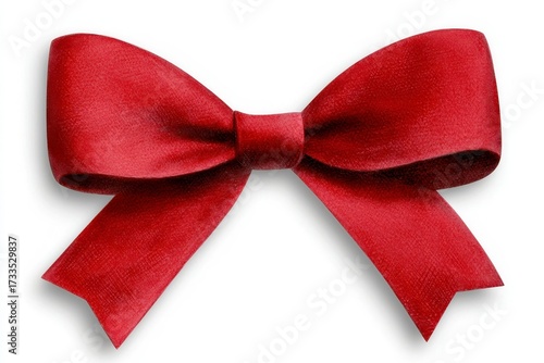 Christmas bells with red bow ribbon isolated on white background. Festive xmas chime ornament adorned via scarlet loop tape upon pure backdrop holiday season decoration new year