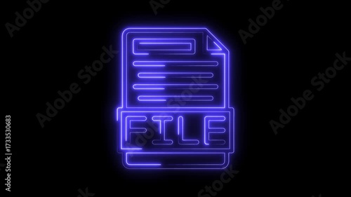 Glowing blue file icon animation on black background digital data and information
