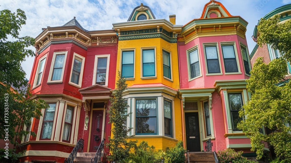 Obraz premium Vibrant Colored Victorian Row Houses