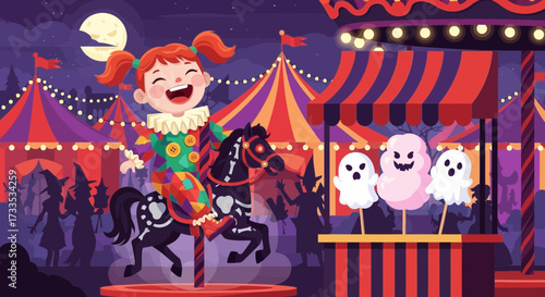 Enchanting Halloween Carnival Adventure with a Cheerful Clown and Spooky Treats