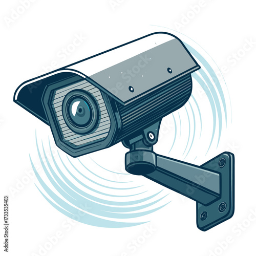 A digital illustration of a security camera on a wall mount.