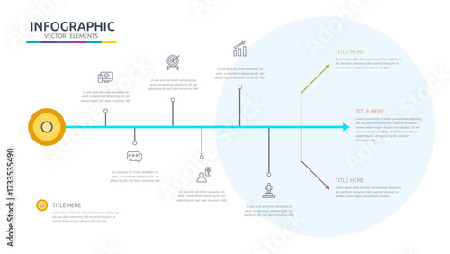 Vector Infographic Timeline 6 steps template, options, squares. Business process thin line. Use for presentations diagram, process, flow chart workflow, banner layout, info graph. infochart concept