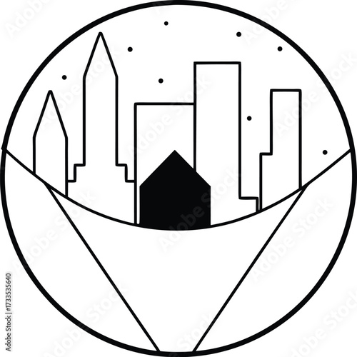 one line abstract geometry of futuristic lunar crater illustration on transparent background