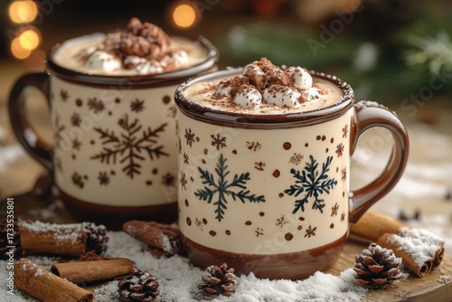 mugs of hot chocolate with whipped cream.