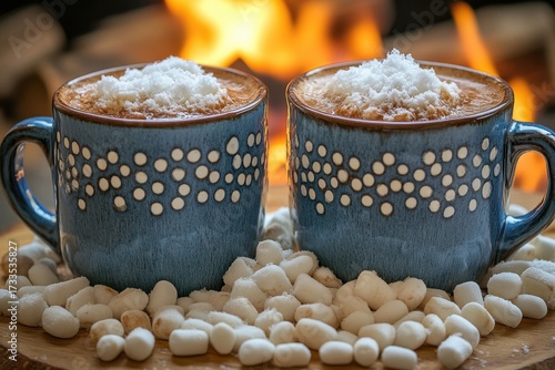mugs of hot chocolate with marshmallows.