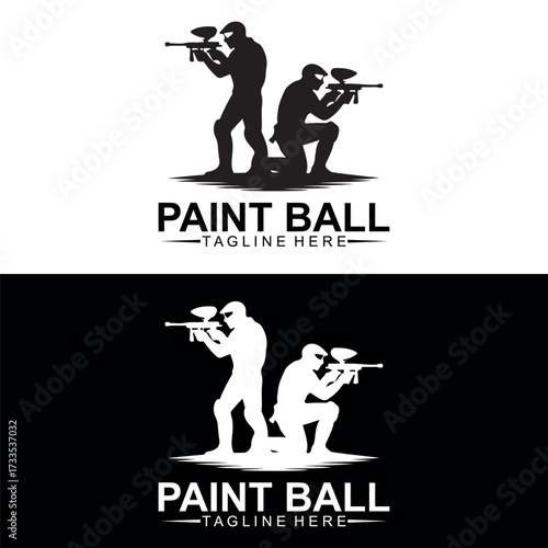 Paintball Logo Design Vector | Silhouette Team Players with Guns