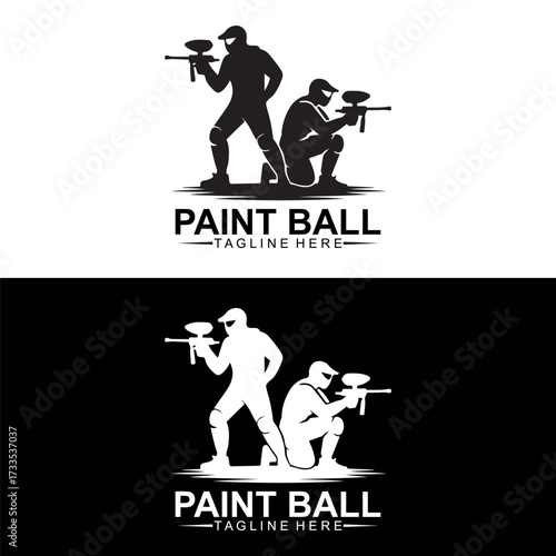 Paintball Logo Design Vector | Silhouette Team Players with Guns