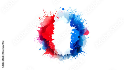 A bold circular splash of red, white, and blue, blending abstract art with modern creativity. The dynamic strokes create balance, energy, and visual impact in a minimal style.