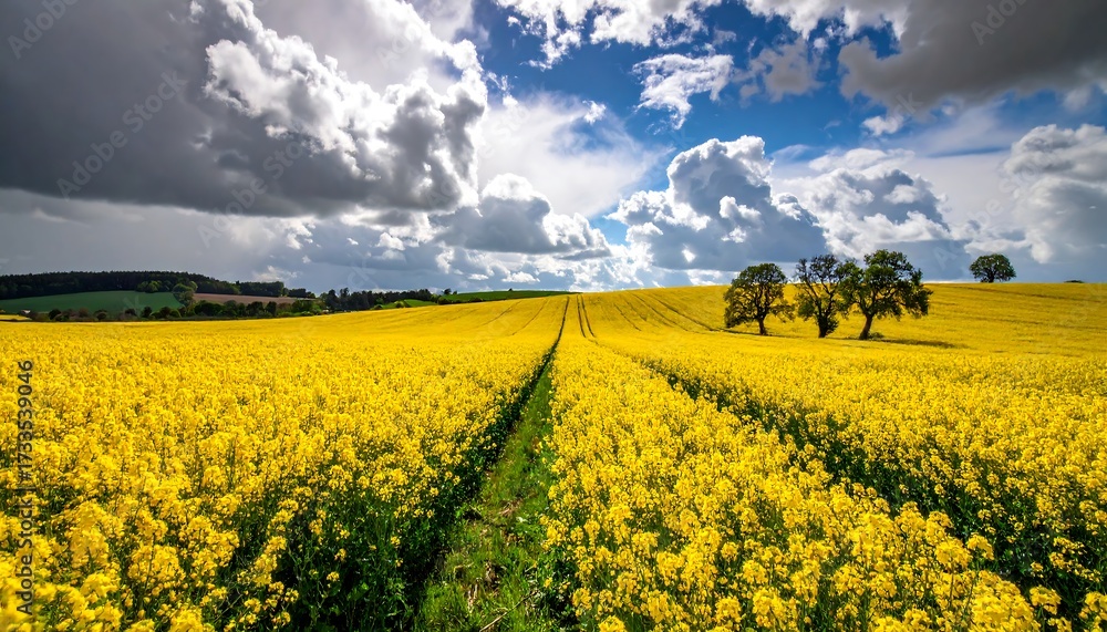 Obraz premium Yellow field under dramatic sky