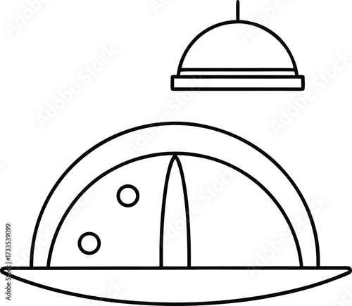 one line aerial sketch of futuristic lunar observatory illustration on transparent background