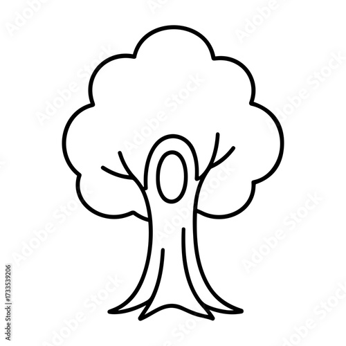 Vector illustration of a bare tree with a hole in the trunk and rounded foliage outline on transparent background