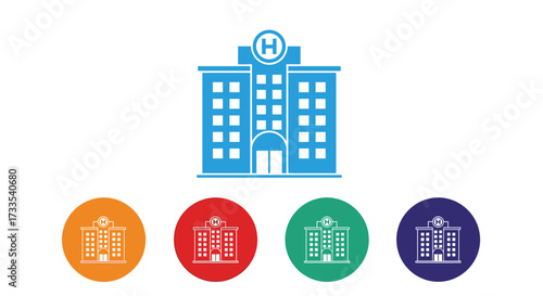 Colorful Hospital Icon Set: Modern Healthcare Facility Graphics for Medical Design and Emergency Service Information with Flat Design Elements