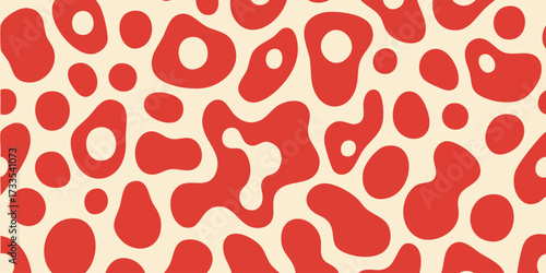 Abstract Organic Shapes Pattern on Cream Background, Retro Style Organic Blob Design