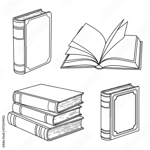 Vintage book elements collection with different books silhouette vector 