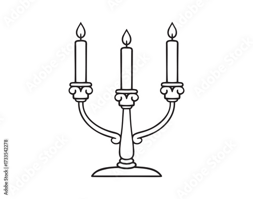 candelabrum with burning three candles doodle hand drawn icon. Outline drawing candelabrum with burning candles line clipart symbol