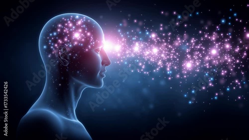 Quantum energy field with the law of attraction and manifestation concept. The power of thoughts and emotions. The practice of becoming and visualizing oneself in the future.