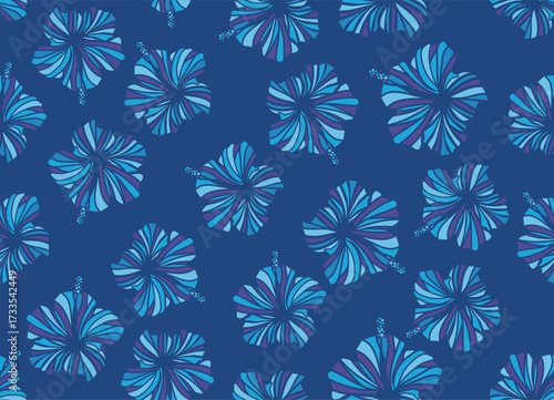 Seamless hibiscus illustration pattern, Botanical pattern, light blue, background image of southern country and hawaii and tropical image | apparel, textile