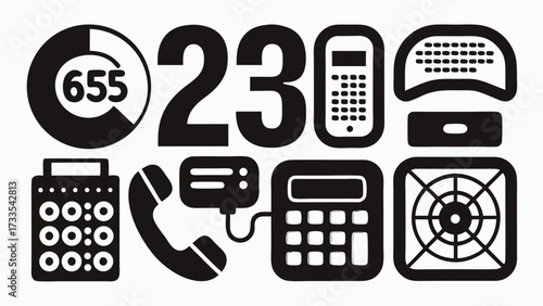 A collection of icons representing various types of electronic devices, including smartphones, tablets, and laptops..eps