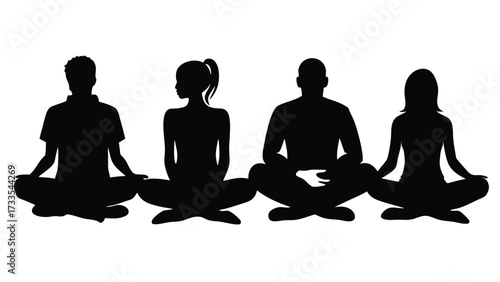 Dark outline of individuals seated on a bench, with a soft gradient sky behind them..eps