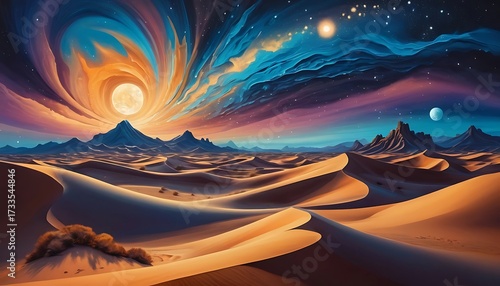 Beautiful orange and red desert sky at sunset and sunrise over the landscape